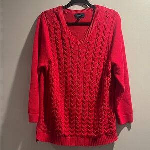 Lands End Drifter cable knit Vibrant Red V-Neck Sweater woman’s 2X